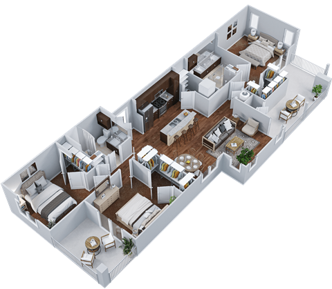 a 3d floor plan of a house